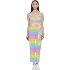 Cute Pastel Rainbow Stripes V-neck Camisole Jumpsuit