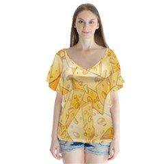 Cheese-slices-seamless-pattern-cartoon-style V-neck Flutter Sleeve Top