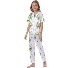 Cute-seamless-pattern-with-avocado-lovers Kids  Satin Short Sleeve Pajamas Set