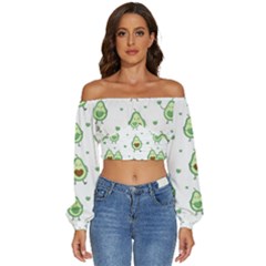 Cute-seamless-pattern-with-avocado-lovers Long Sleeve Crinkled Weave Crop Top by Ket1n9