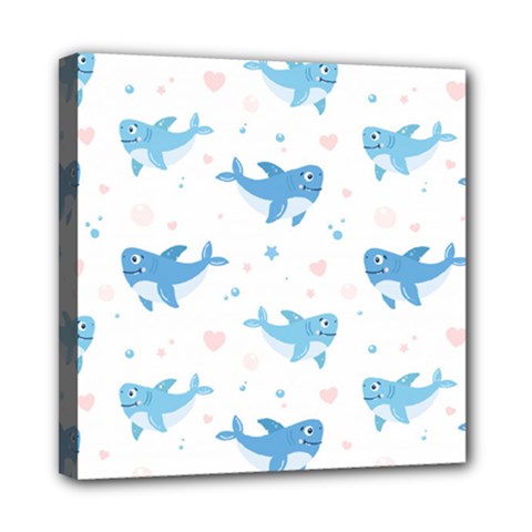 Seamless-pattern-with-cute-sharks-hearts Mini Canvas 8  x 8  (Stretched)