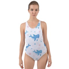 Seamless-pattern-with-cute-sharks-hearts Cut-Out Back One Piece Swimsuit