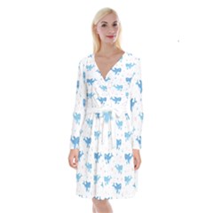 Seamless-pattern-with-cute-sharks-hearts Long Sleeve Velvet Front Wrap Dress