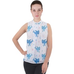 Seamless-pattern-with-cute-sharks-hearts Mock Neck Chiffon Sleeveless Top by Ket1n9