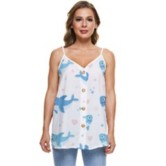 Seamless-pattern-with-cute-sharks-hearts Casual Spaghetti Strap Chiffon Top