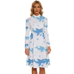 Seamless-pattern-with-cute-sharks-hearts Long Sleeve Shirt Collar A-line Dress by Ket1n9