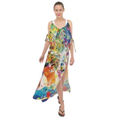 Multicolor Anime Colors Colorful Maxi Chiffon Cover Up Dress