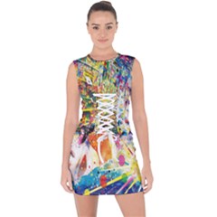 Multicolor Anime Colors Colorful Lace Up Front Bodycon Dress by Ket1n9