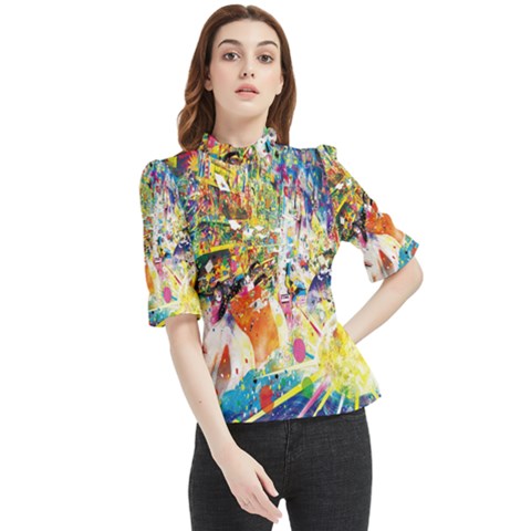 Multicolor Anime Colors Colorful Frill Neck Blouse by Ket1n9