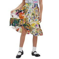 Multicolor Anime Colors Colorful Kids  Ruffle Flared Wrap Midi Skirt by Ket1n9