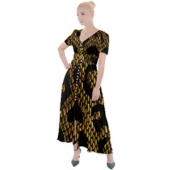 Metallic Snake Skin Pattern Button Up Short Sleeve Maxi Dress by Ket1n9