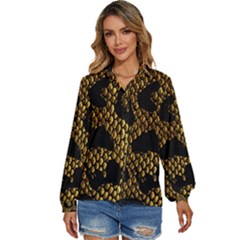 Metallic Snake Skin Pattern Women s Long Sleeve Button Up Shirt