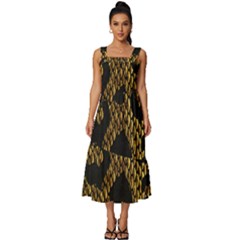 Metallic Snake Skin Pattern Square Neckline Tiered Midi Dress