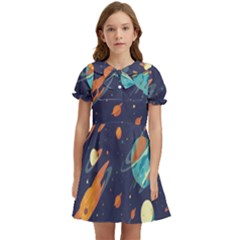 Space Galaxy Planet Universe Stars Night Fantasy Kids  Bow Tie Puff Sleeve Dress by Ket1n9