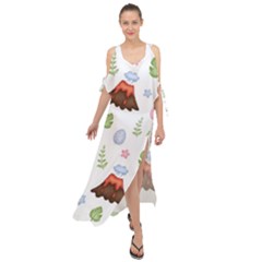 Cute-palm-volcano-seamless-pattern Maxi Chiffon Cover Up Dress