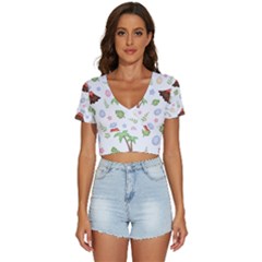 Cute-palm-volcano-seamless-pattern V-neck Crop Top by Ket1n9