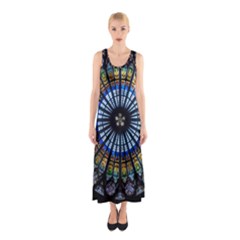 Stained Glass Rose Window In France s Strasbourg Cathedral Sleeveless Maxi Dress by Ket1n9