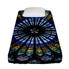 Stained Glass Rose Window In France s Strasbourg Cathedral Fitted Sheet (single Size) by Ket1n9