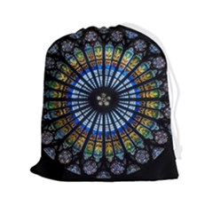 Stained Glass Rose Window In France s Strasbourg Cathedral Drawstring Pouch (2xl) by Ket1n9