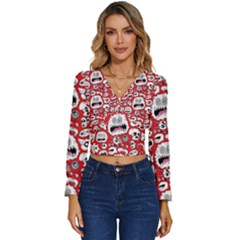Another Monster Pattern Long Sleeve V-neck Top by Ket1n9