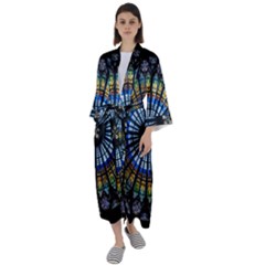 Stained Glass Rose Window In France s Strasbourg Cathedral Maxi Satin Kimono by Ket1n9