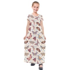 Pattern-with-butterflies-moths Kids  Short Sleeve Maxi Dress by Ket1n9