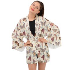 Pattern-with-butterflies-moths Long Sleeve Kimono by Ket1n9