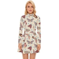 Pattern-with-butterflies-moths Long Sleeve Velour Longline Dress by Ket1n9