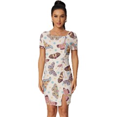 Pattern-with-butterflies-moths Fitted Knot Split End Bodycon Dress by Ket1n9