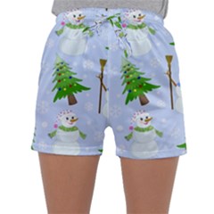 New Year Christmas Snowman Pattern, Sleepwear Shorts by Grandong