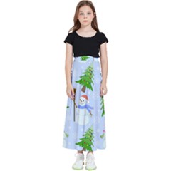 New Year Christmas Snowman Pattern, Kids  Flared Maxi Skirt by Grandong