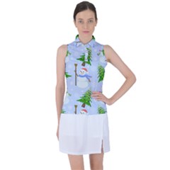 New Year Christmas Snowman Pattern, Women s Sleeveless Polo T-shirt by Grandong