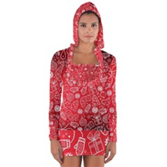 Christmas Pattern Red Long Sleeve Hooded T-shirt by Grandong