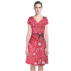 Christmas Pattern Red Short Sleeve Front Wrap Dress by Grandong