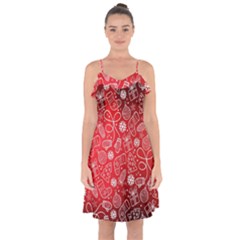 Christmas Pattern Red Ruffle Detail Chiffon Dress by Grandong