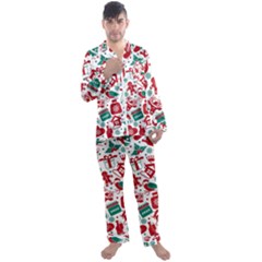 Background Vector Texture Christmas Winter Pattern Seamless Men s Long Sleeve Satin Pajamas Set by Grandong