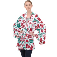 Background Vector Texture Christmas Winter Pattern Seamless Long Sleeve Velvet Kimono  by Grandong