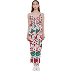 Background Vector Texture Christmas Winter Pattern Seamless V-neck Camisole Jumpsuit by Grandong