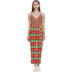 Christmas-papers-red-and-green V-neck Camisole Jumpsuit by Grandong