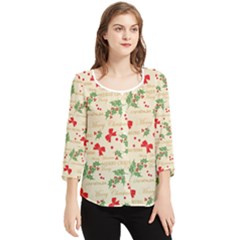 Christmas-paper-scrapbooking-- Chiffon Quarter Sleeve Blouse by Grandong