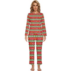 Christmas-papers-red-and-green Womens  Long Sleeve Lightweight Pajamas Set by Grandong
