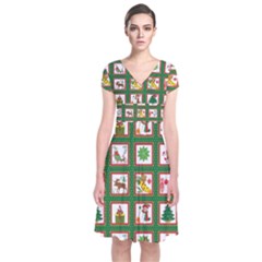 Christmas-paper-christmas-pattern Short Sleeve Front Wrap Dress by Grandong