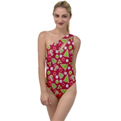Christmas-paper-scrapbooking-pattern To One Side Swimsuit by Grandong