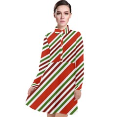 Christmas-color-stripes Long Sleeve Chiffon Shirt Dress