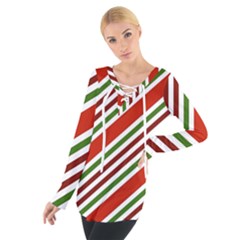 Christmas-color-stripes Tie Up T-Shirt