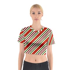 Christmas-color-stripes Cotton Crop Top by Grandong