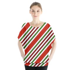 Christmas-color-stripes Batwing Chiffon Blouse