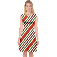 Christmas-color-stripes Capsleeve Midi Dress