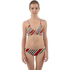 Christmas-color-stripes Wrap Around Bikini Set