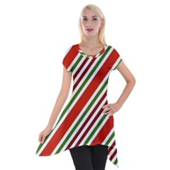 Christmas-color-stripes Short Sleeve Side Drop Tunic